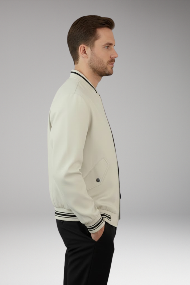 Men's Bomber Jacket with Elastic Cuffs and Functional Pockets