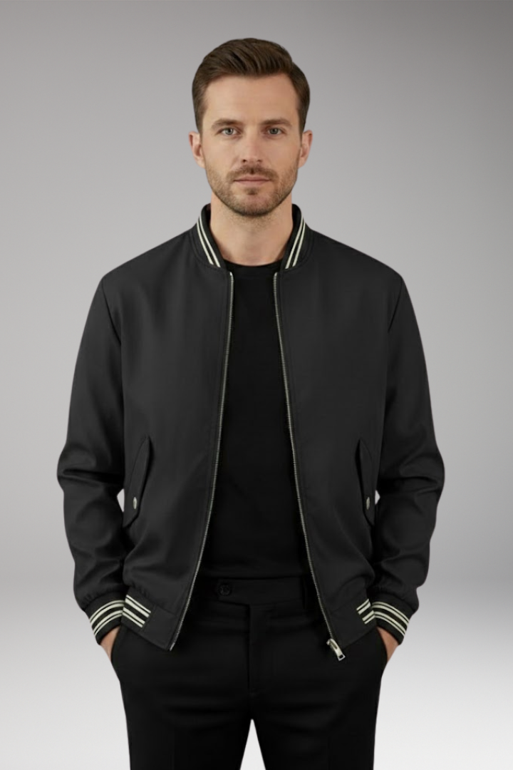 Men's Bomber Jacket with Elastic Cuffs and Functional Pockets