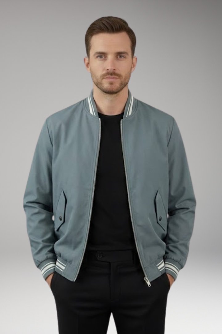 Men's Bomber Jacket with Elastic Cuffs and Functional Pockets