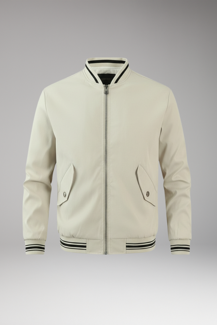 Men's Bomber Jacket with Elastic Cuffs and Functional Pockets
