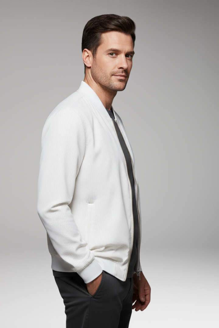 Men's Bomber Jacket with Fine Stripe Pattern and Elastic Cuffs