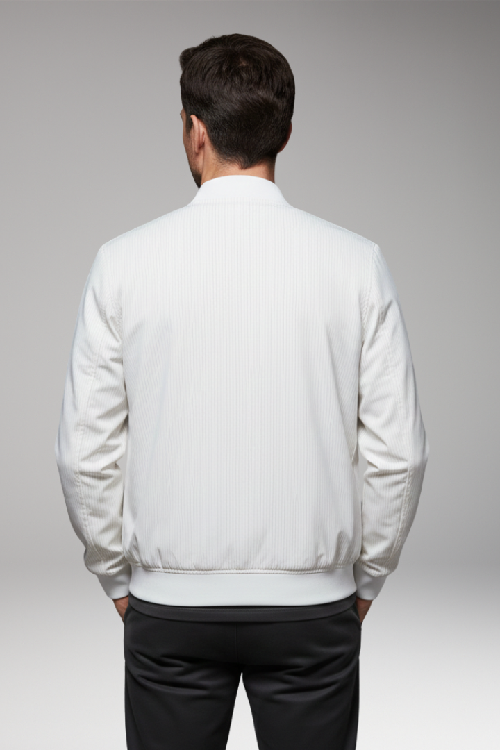 Men's Bomber Jacket with Fine Stripe Pattern and Elastic Cuffs