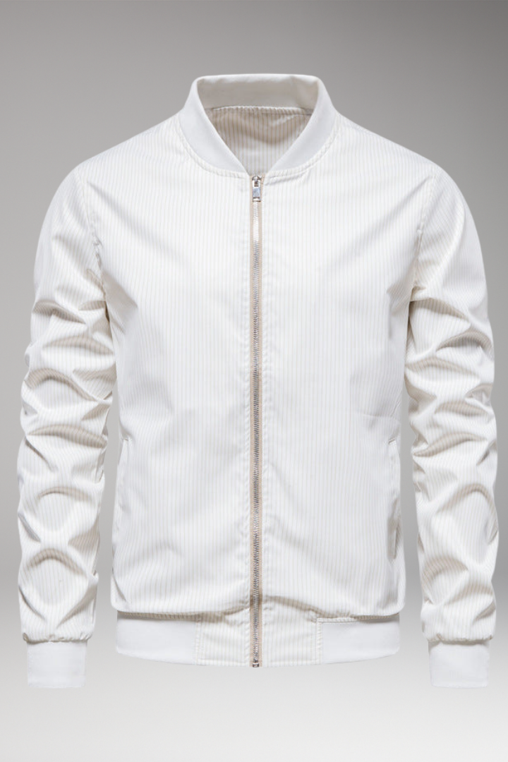 Men's Bomber Jacket with Fine Stripe Pattern and Elastic Cuffs