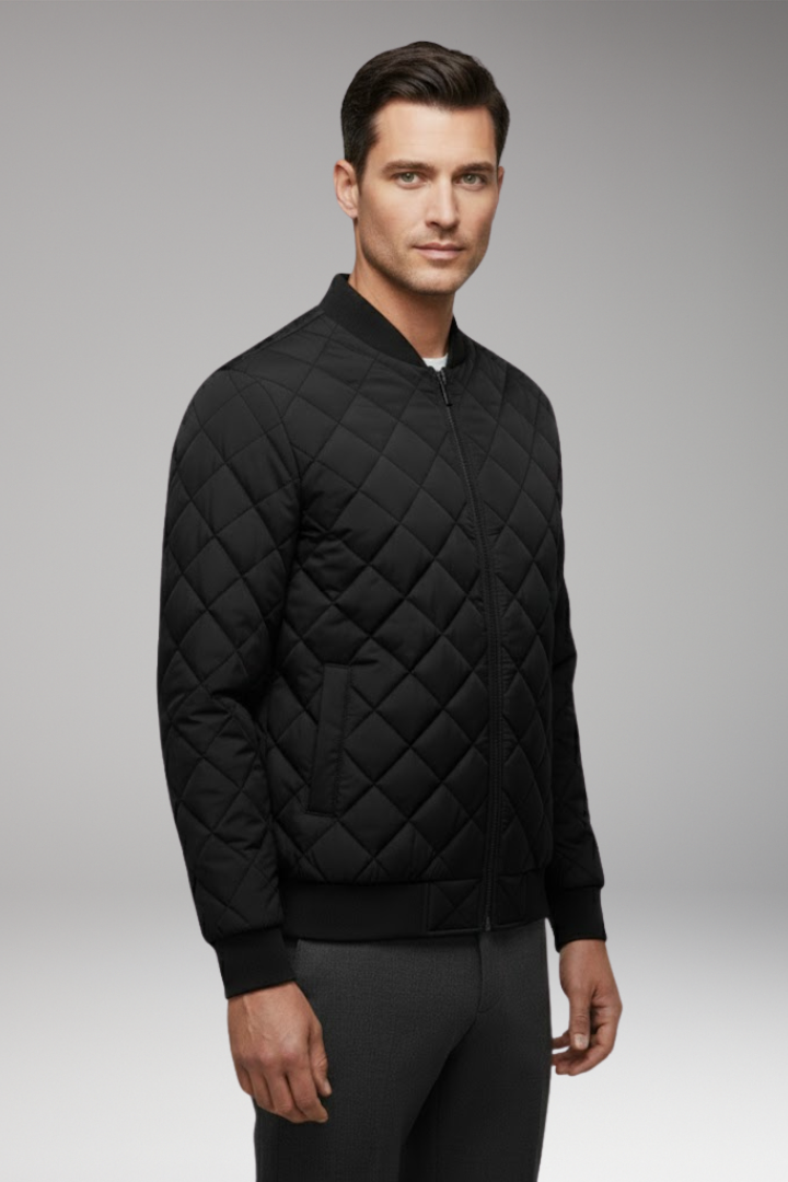 Men's Bomber Jacket with Front Closure and Diamond Pattern