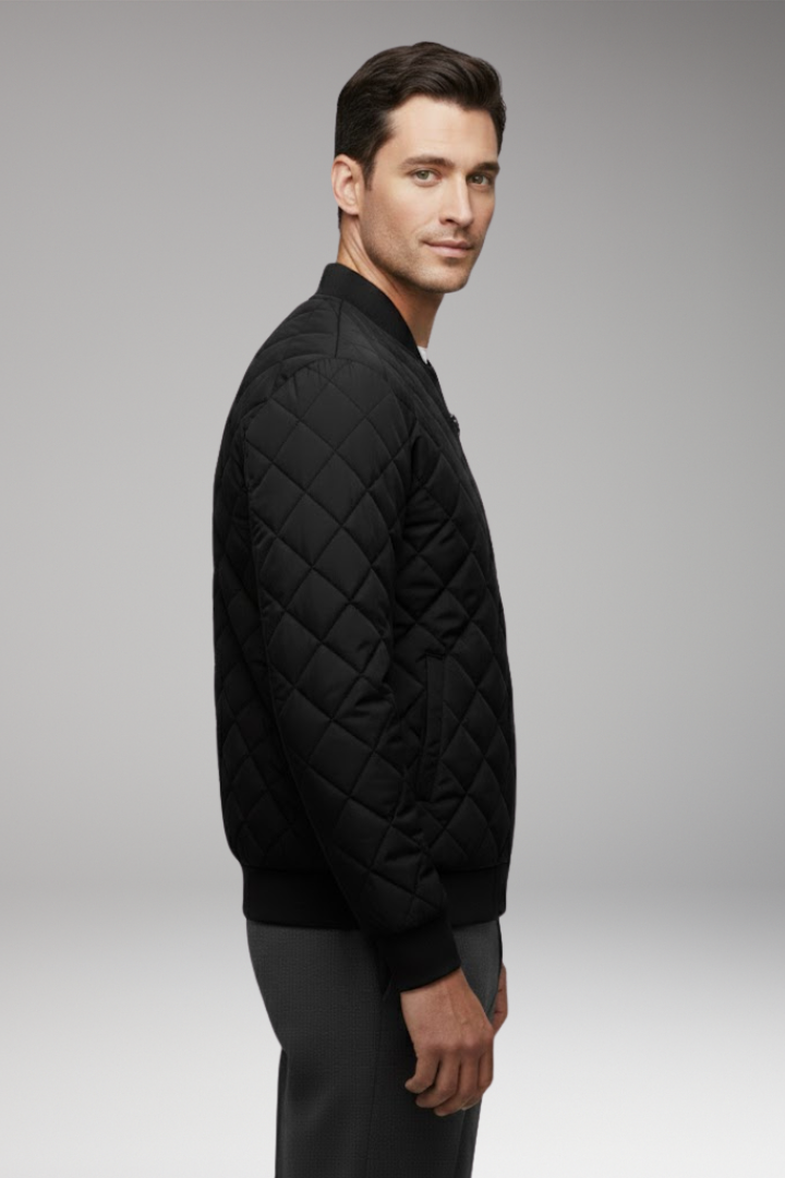 Men's Bomber Jacket with Front Closure and Diamond Pattern