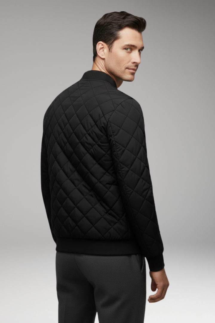 Men's Bomber Jacket with Front Closure and Diamond Pattern