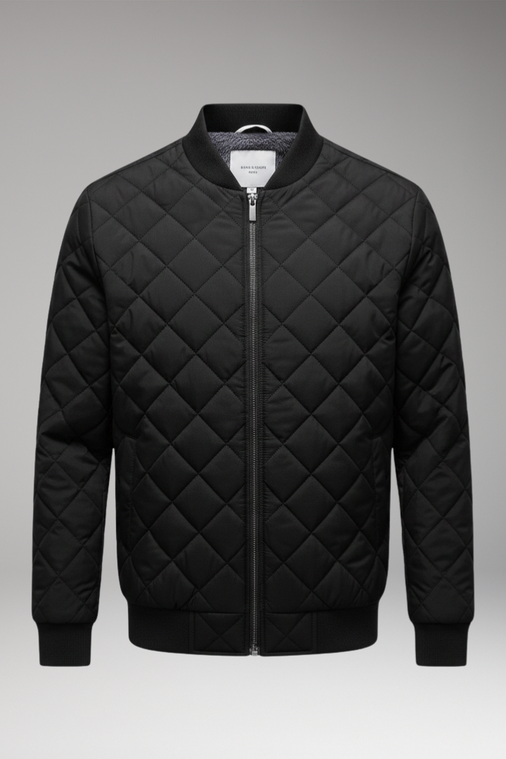 Men's Bomber Jacket with Front Closure and Diamond Pattern