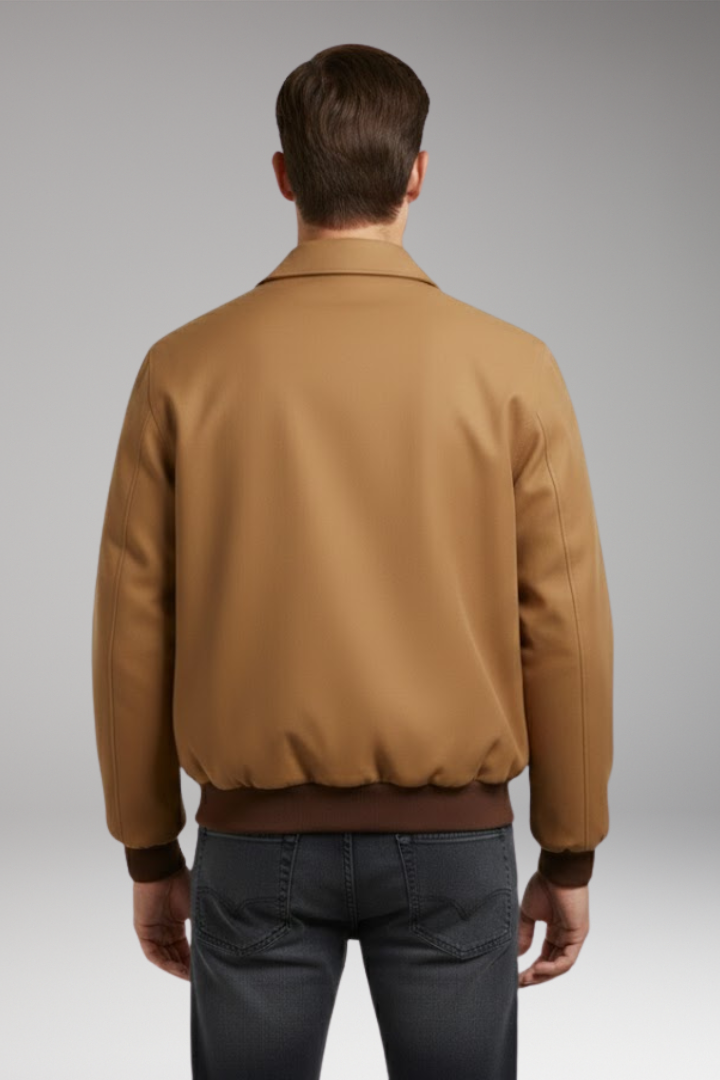Men's Bomber Jacket with Front Zipper and Ribbed Cuffs