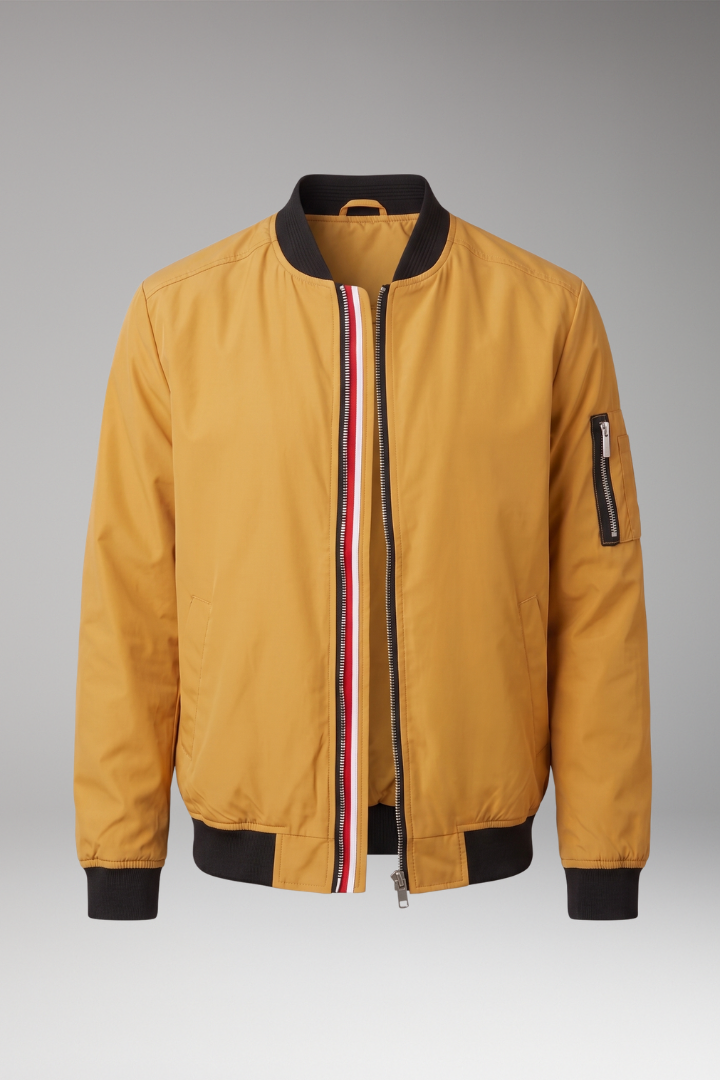 Men's Bomber Jacket with Front Zipper and Ribbed Details