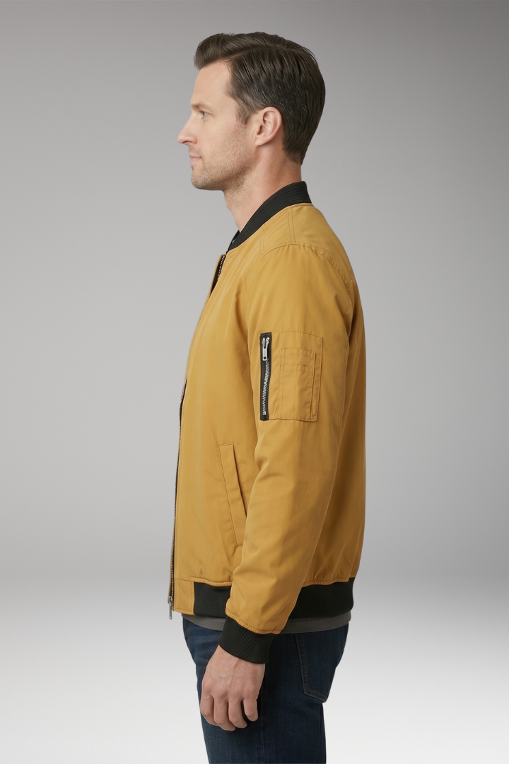 Men's Bomber Jacket with Front Zipper and Ribbed Details