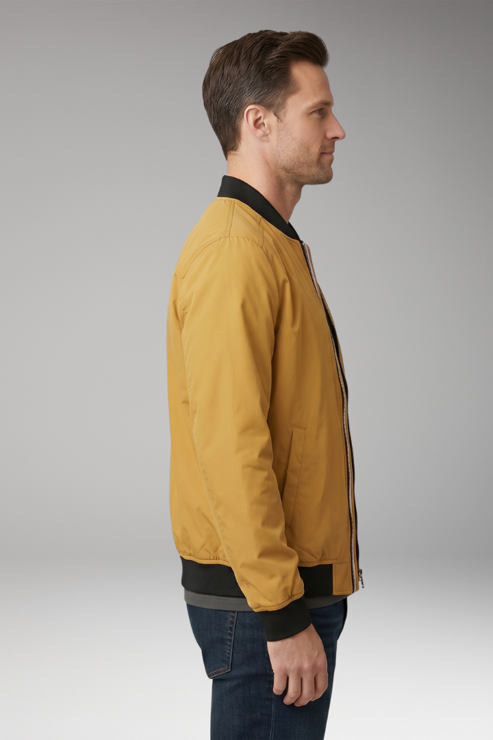 Men's Bomber Jacket with Front Zipper and Ribbed Details
