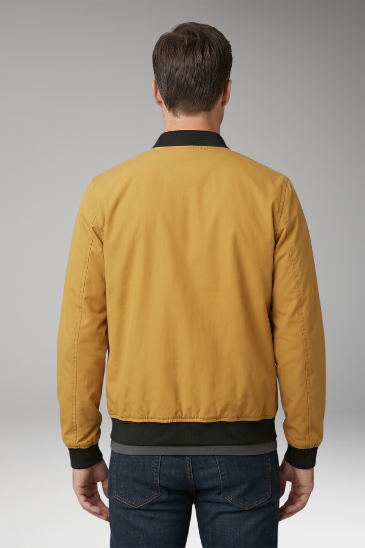 Men's Bomber Jacket with Front Zipper and Ribbed Details