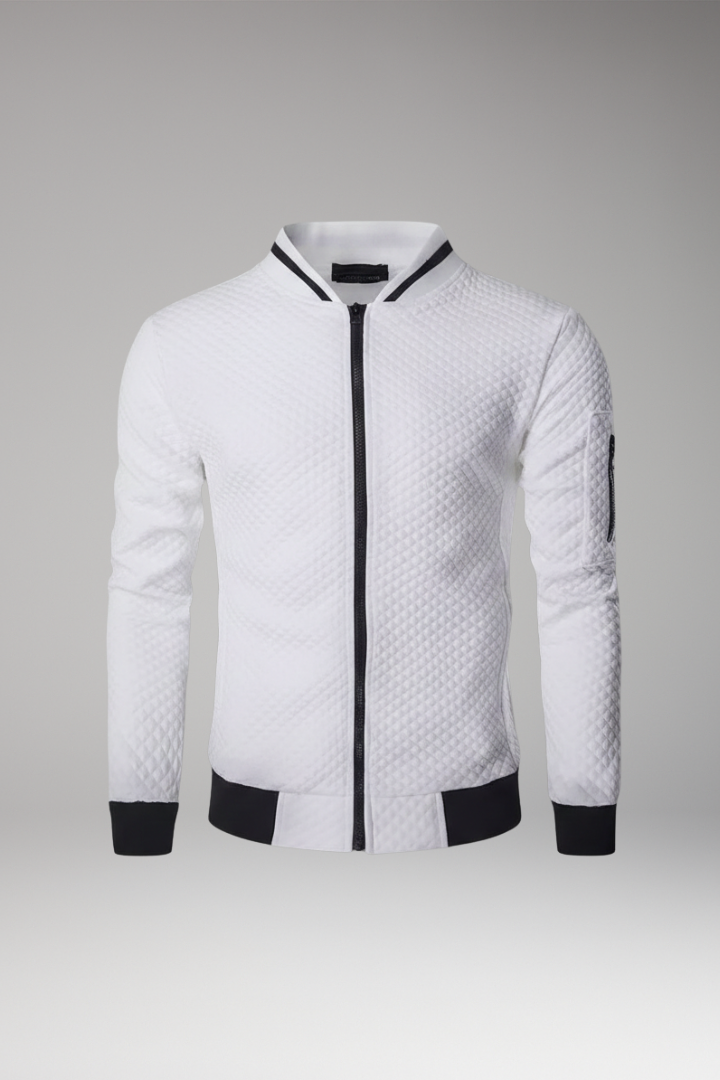 Men's Bomber Jacket with Jacquard Texture and Zip Fastening