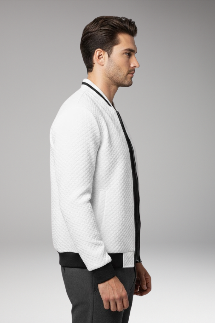Men's Bomber Jacket with Jacquard Texture and Zip Fastening