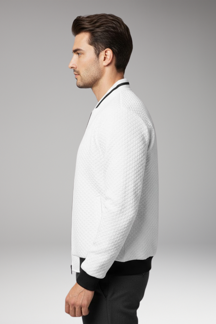 Men's Bomber Jacket with Jacquard Texture and Zip Fastening