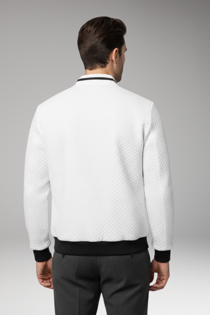 Men's Bomber Jacket with Jacquard Texture and Zip Fastening