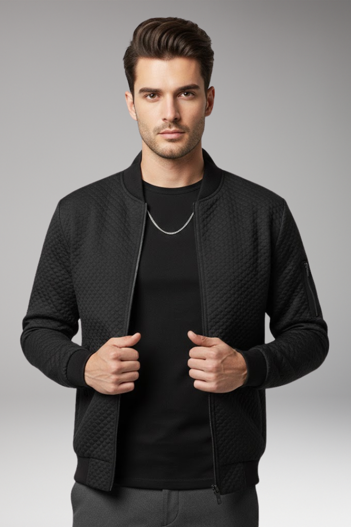Men's Bomber Jacket with Jacquard Texture and Zip Fastening