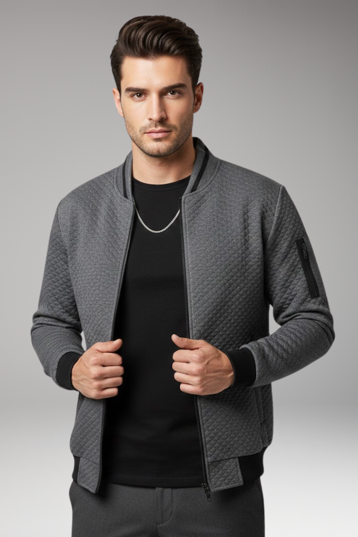 Men's Bomber Jacket with Jacquard Texture and Zip Fastening