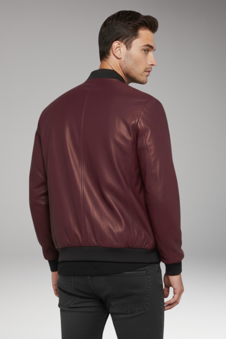 Men's Bomber Jacket with Metallic Surface and Front Zipper