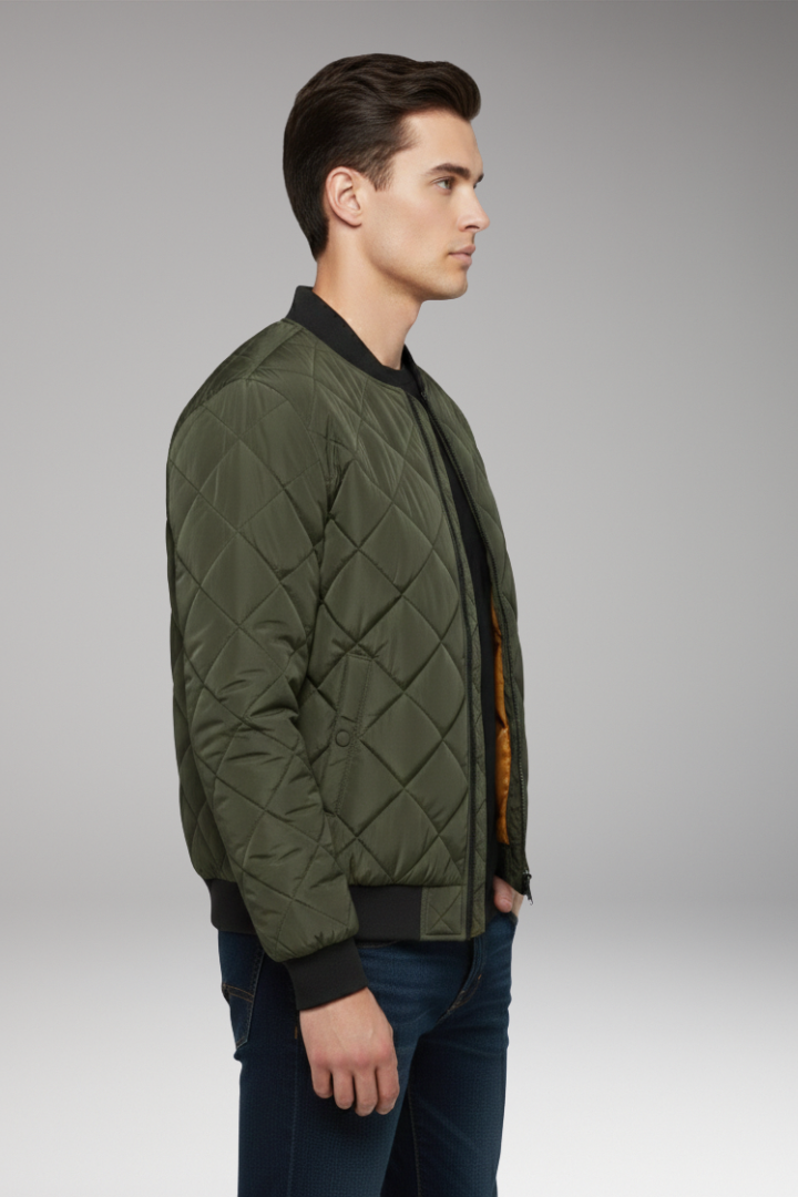 Men's Bomber Jacket with Padded Filling and Ribbed Details