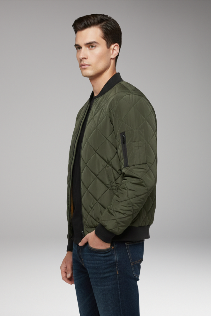 Men's Bomber Jacket with Padded Filling and Ribbed Details