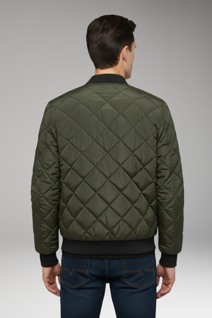 Men's Bomber Jacket with Padded Filling and Ribbed Details