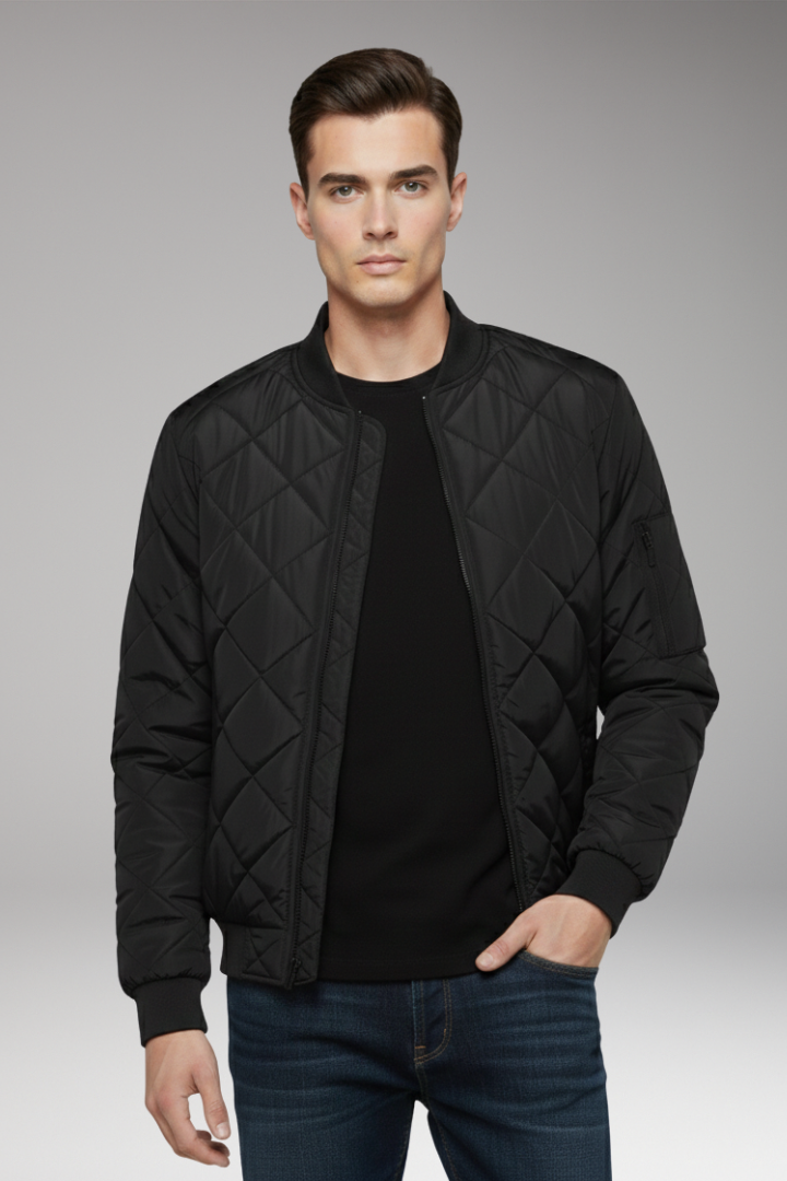 Men's Bomber Jacket with Padded Filling and Ribbed Details