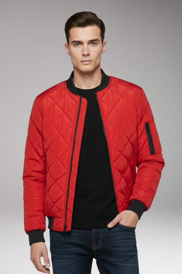 Men's Bomber Jacket with Padded Filling and Ribbed Details