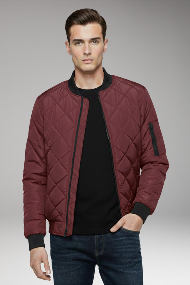 Men's Bomber Jacket with Padded Filling and Ribbed Details