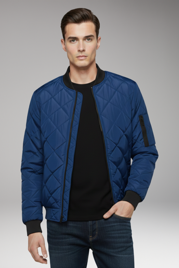 Men's Bomber Jacket with Padded Filling and Ribbed Details
