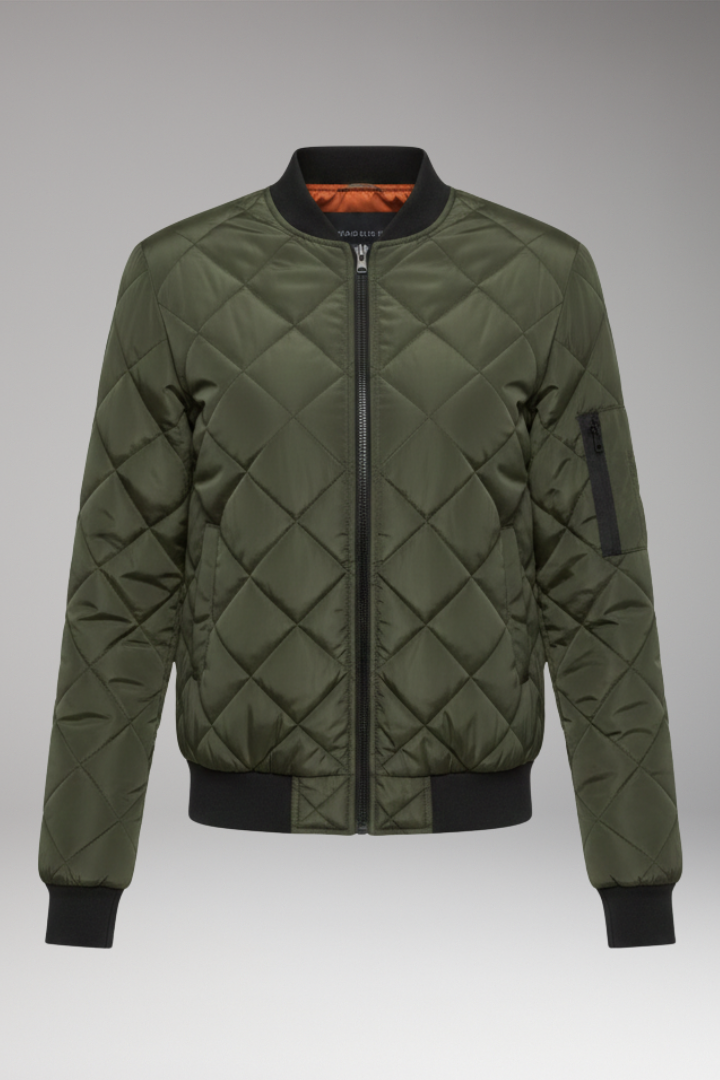 Men's Bomber Jacket with Padded Filling and Ribbed Details