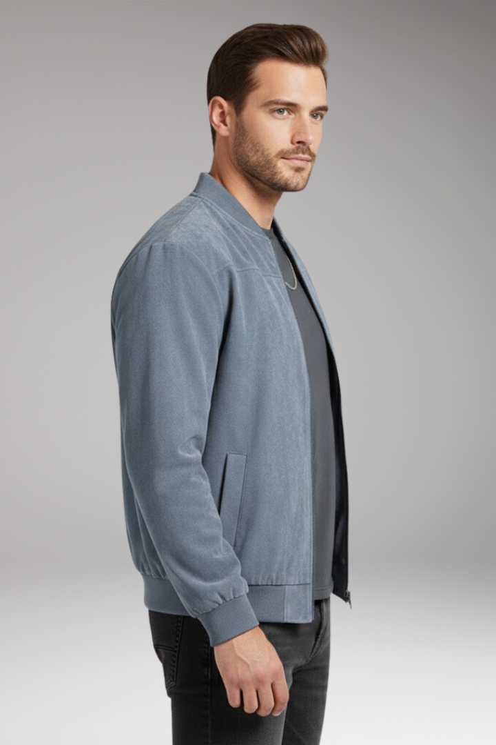 Men's Bomber Jacket with Ribbed Hem and Textured Surface