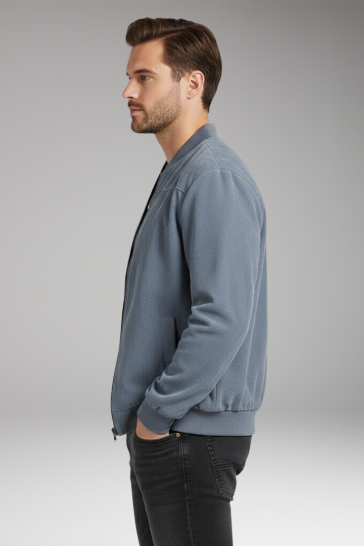 Men's Bomber Jacket with Ribbed Hem and Textured Surface