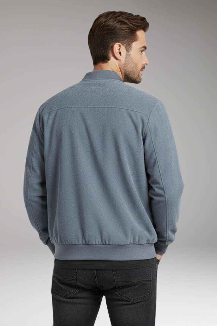 Men's Bomber Jacket with Ribbed Hem and Textured Surface