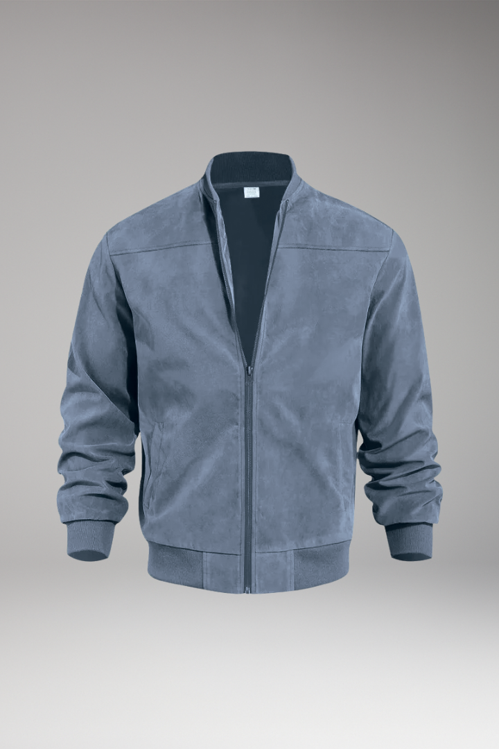 Men's Bomber Jacket with Ribbed Hem and Textured Surface