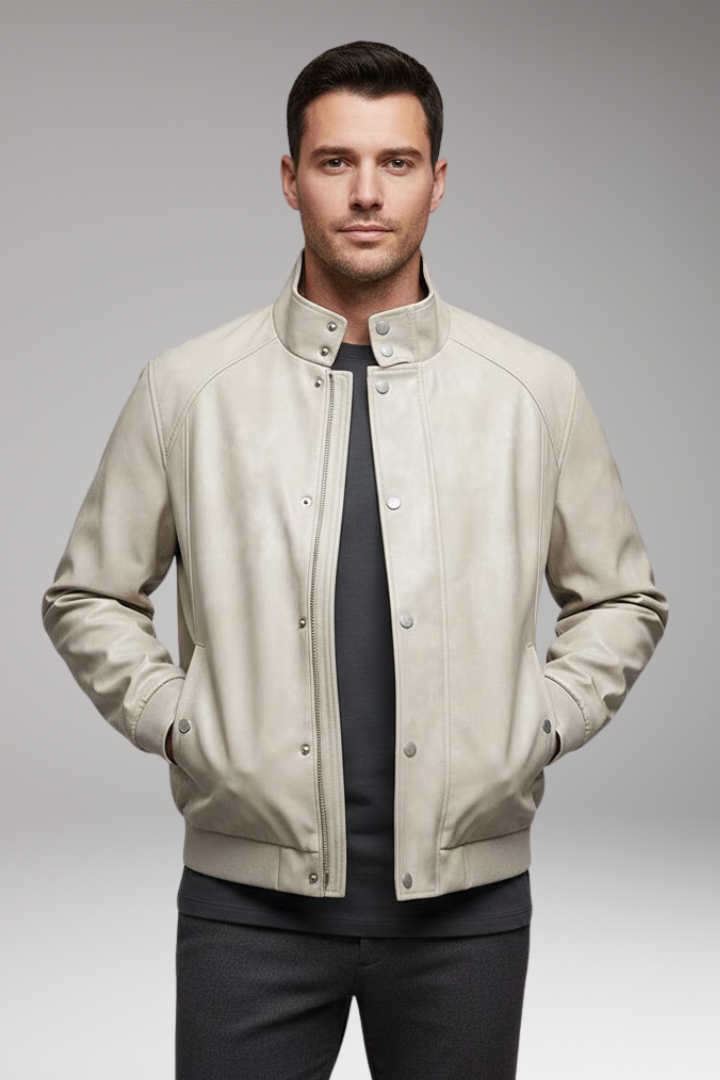 Men's Bomber Jacket with Snap Button Closure and Side Pockets