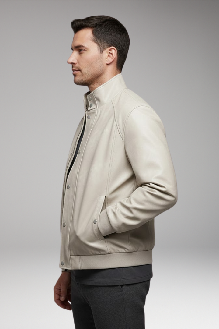 Men's Bomber Jacket with Snap Button Closure and Side Pockets