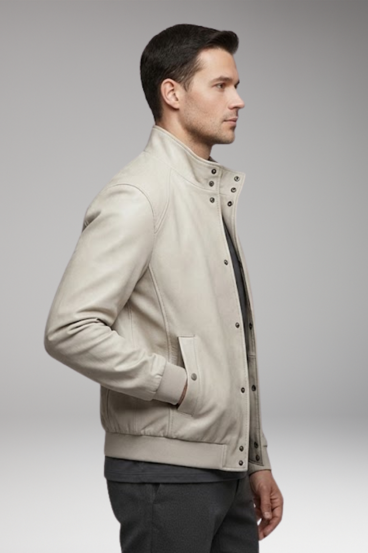 Men's Bomber Jacket with Snap Button Closure and Side Pockets