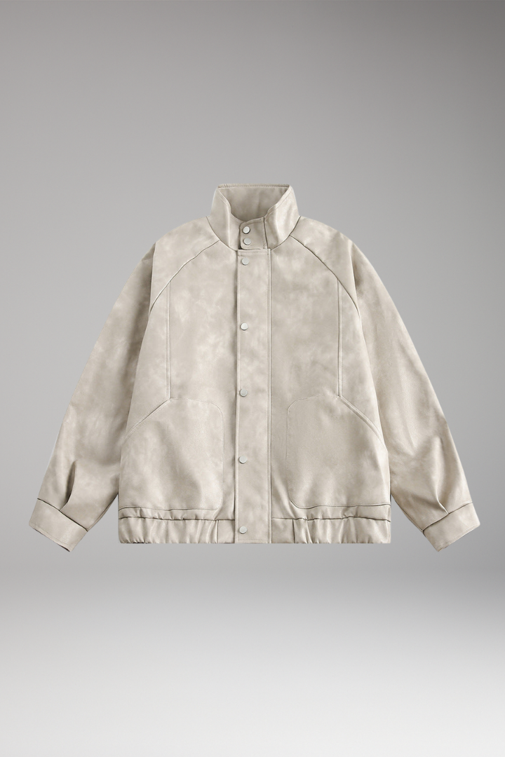 Men's Bomber Jacket with Snap Button Closure and Side Pockets