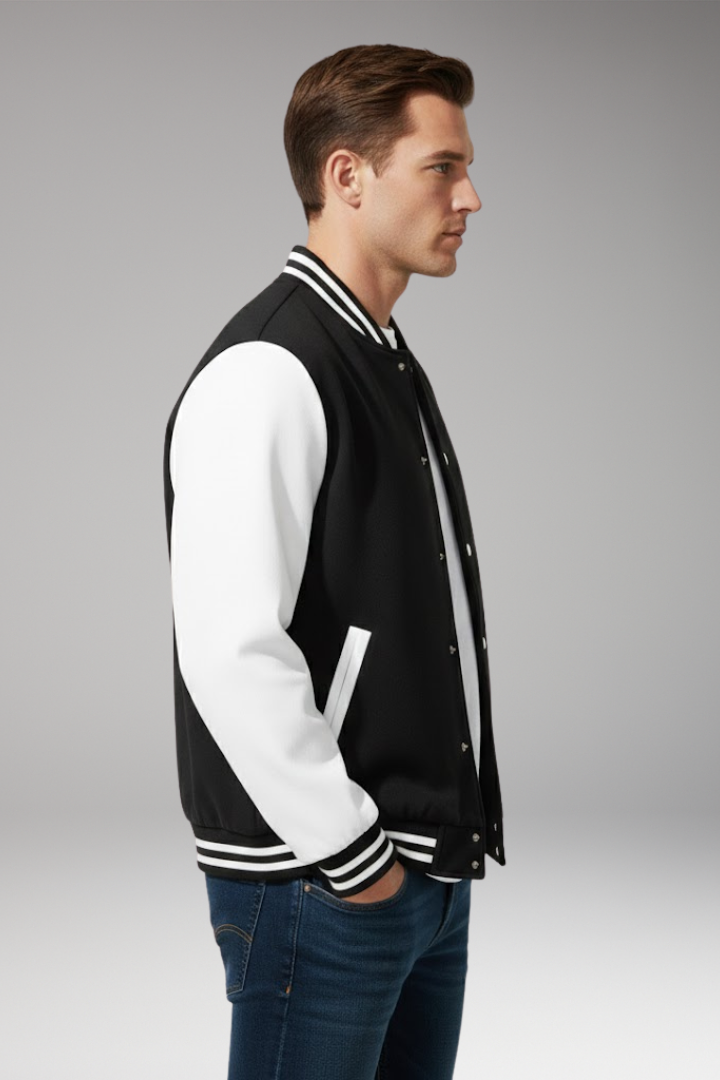 Men's Bomber Jacket with Snap Fasteners and Side Pockets