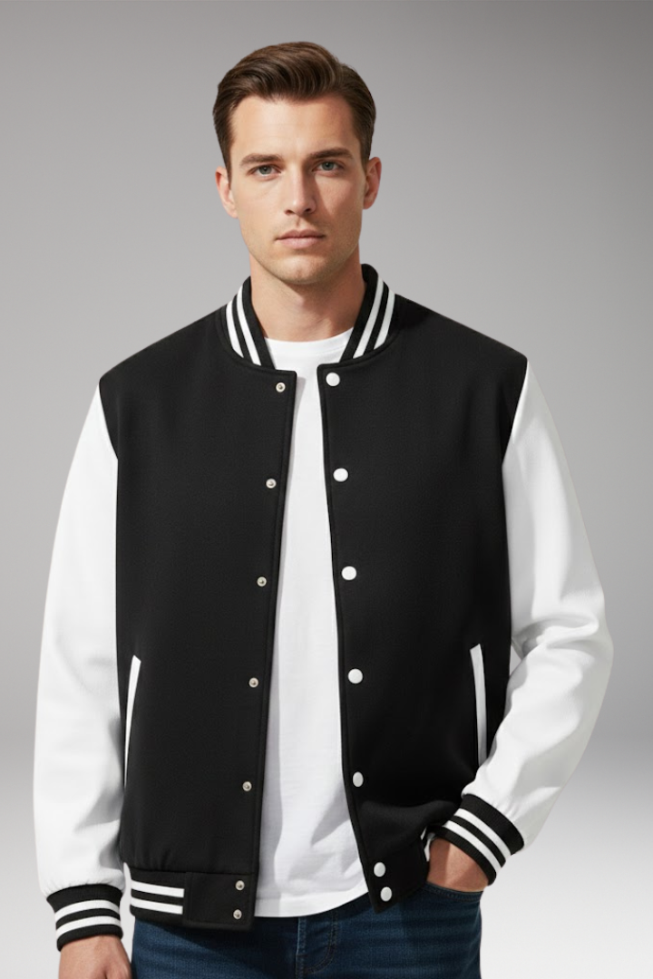 Men's Bomber Jacket with Snap Fasteners and Side Pockets