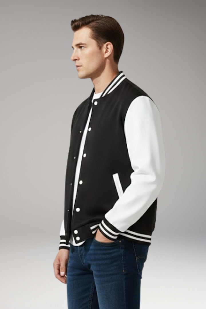 Men's Bomber Jacket with Snap Fasteners and Side Pockets
