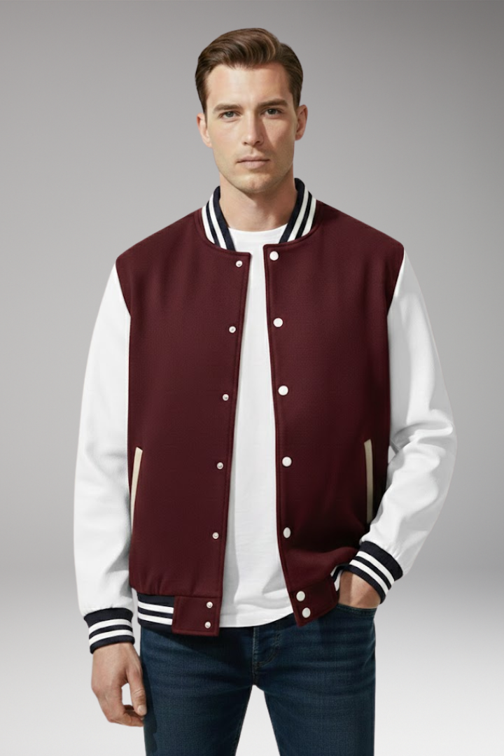 Men's Bomber Jacket with Snap Fasteners and Side Pockets