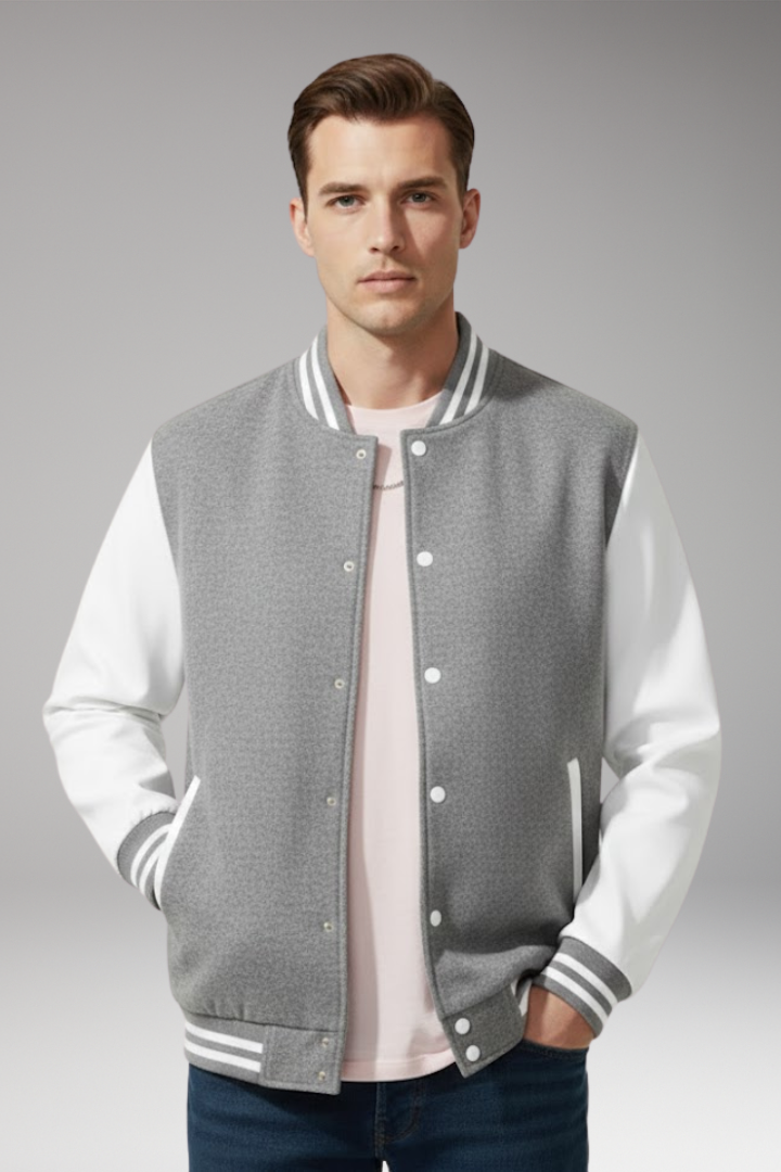 Men's Bomber Jacket with Snap Fasteners and Side Pockets
