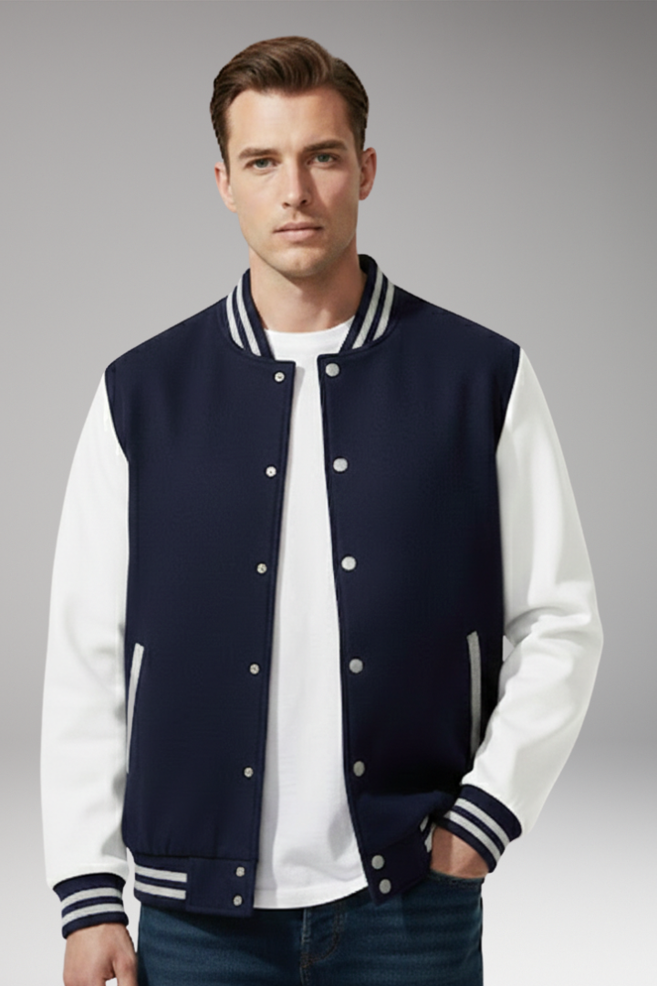 Men's Bomber Jacket with Snap Fasteners and Side Pockets
