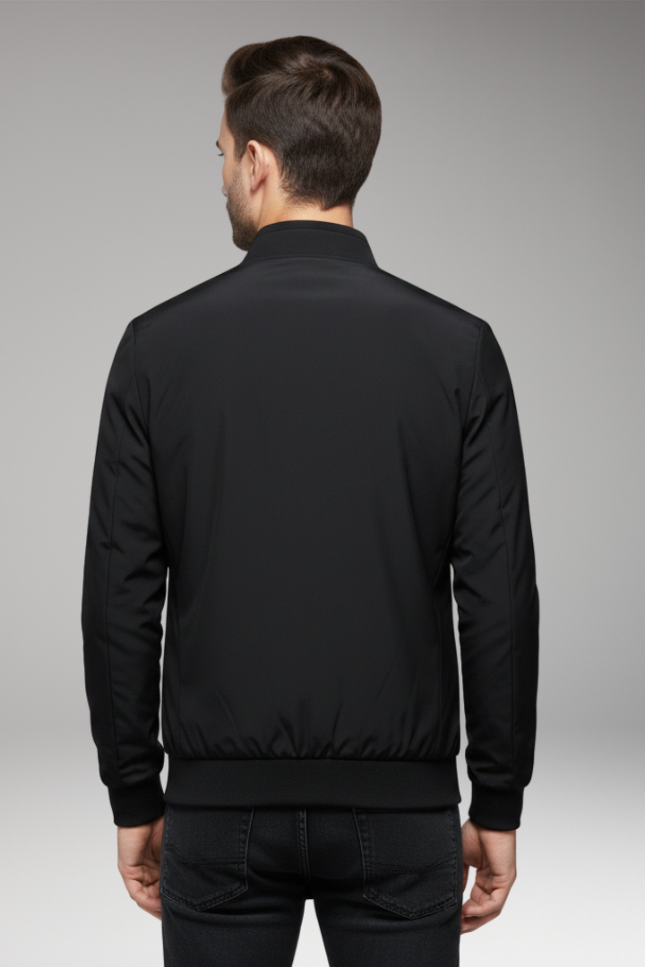 Men's Bomber Jacket with Stand-Up Collar and Zipper Closure