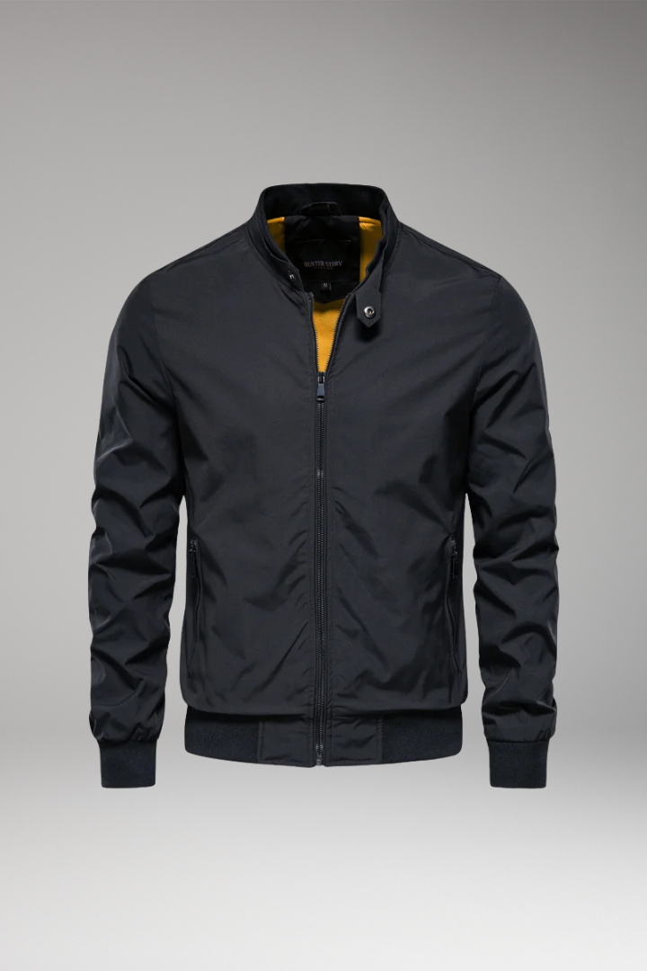 Men's Bomber Jacket with Stand-Up Collar and Zipper Closure
