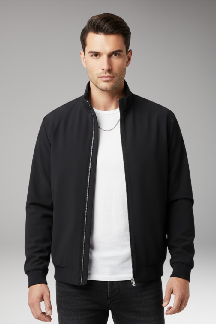 Men's Bomber Jacket with Stand-Up Collar and Zipper