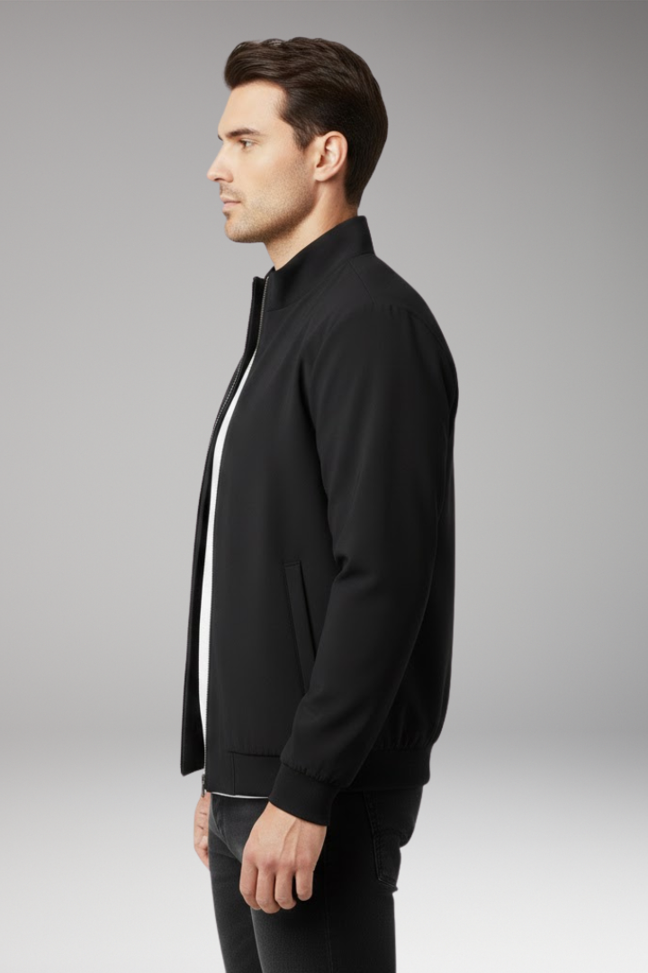 Men's Bomber Jacket with Stand-Up Collar and Zipper