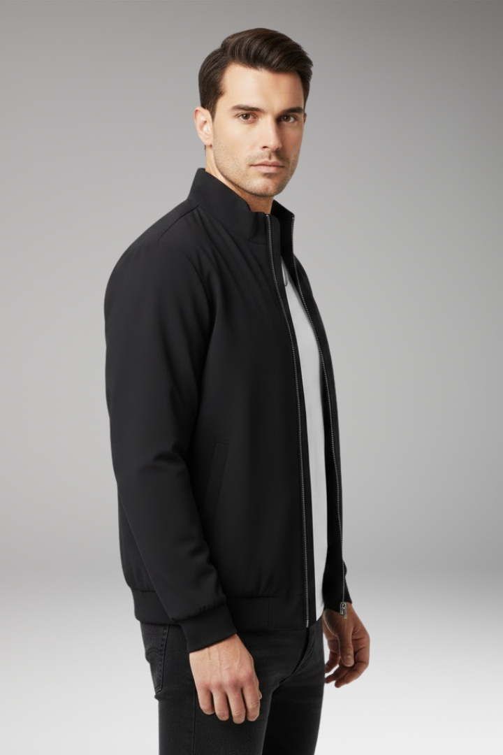 Men's Bomber Jacket with Stand-Up Collar and Zipper